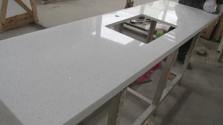 Vietnam Sparkling White Quartz Stone prefab Countertop 110''x26''